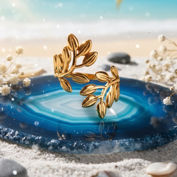 🆕️14K Gold Plated Stainless Steel Adjustable Trendy Statement Fashion Leaf Ring - Picture 5 of 12